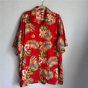 Alvish Men’s Red Tropical Hawaiian Beach Vacation Casual Short Sleeve Shirt